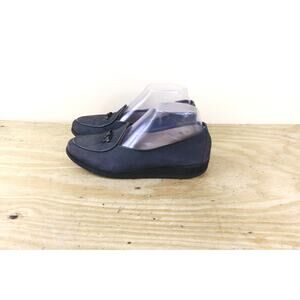 Belgian Shoe Womens 6WW Blue Gray Suede Two Tone Leather Bow Loafers Flat